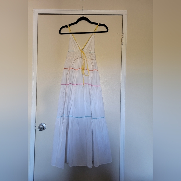STAUD Cleo Colorblock Tiered Midi Dress Size S - Picture 6 of 9